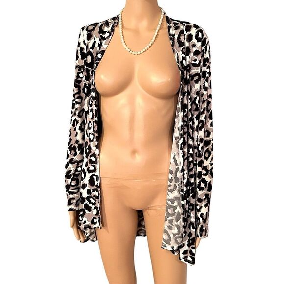 Clara Sun Woo USA Womens Size Small Animal Print Stretchy Open Front Cardigan - Picture 1 of 13